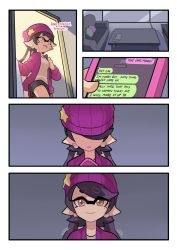 Rule 34 | + +, 1girl, bag, beanie, callie (splatoon), casual, cellphone, comic, earrings, english text, fangs, gomipomi, hat, highres, holding, holding phone, inkling, jacket, jewelry, long hair, looking at viewer, mask, mole, mole under eye, nintendo, open mouth, phone, pointy ears, short hair, short shorts, shorts, singlet, smartphone, smile, sweat, tentacle hair, trembling