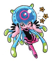 Rule 34 | 1girl, black eyes, digimon, jellyfish, jellymon, monster girl, tentacles