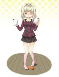 Rule 34 | 1girl, bad id, bad pixiv id, blush, carrot, closed eyes, coffee, cup, dildo, flo (guilty hearts), food, food insertion, hidamari sketch, highres, kneehighs, nazuna (hidamari sketch), object insertion, open mouth, pink socks, pussy juice, sex toy, socks, solo