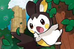 Rule 34 | blue sky, brown eyes, commentary, creature, creatures (company), day, emolga, english commentary, eo kanako, full body, game freak, gen 5 pokemon, nintendo, no humans, official art, open mouth, outdoors, pokemon, pokemon (creature), pokemon tcg, sky, solo, third-party source, tree