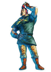 Rule 34 | 1boy, absurdres, belt, boots, capelet, fingerless gloves, gloves, green tunic, groose, hand on own hip, highres, jewelry, looking at viewer, muscular, muscular male, necklace, nintendo, official art, pointy ears, pompadour, red hair, sidelocks, solo, the legend of zelda, the legend of zelda: skyward sword, yellow capelet, yellow eyes