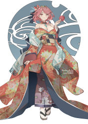 Rule 34 | 1girl, breasts, chest jewel, headpiece, japanese clothes, kimono, large breasts, open clothes, open kimono, pyra (xenoblade), red eyes, red hair, short hair, solo, swept bangs, sydus, xenoblade chronicles (series), xenoblade chronicles 2