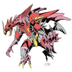 Rule 34 | claws, commentary, dragon, getter dragon, getter robo, getter robo g, koyama motoo, md5 mismatch, mecha, monster, open mouth, resolution mismatch, robot, signature, simple background, source larger, too literal, western dragon, white background, wings, yellow eyes