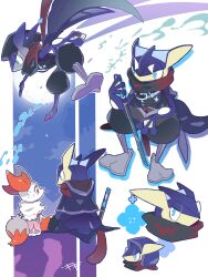 Rule 34 | 1boy, 1girl, alternate color, alternate shiny pokemon, animal ear fluff, animal ears, animal hands, animal nose, artist name, between fingers, black pants, black shirt, blue cape, blue eyes, blue flower, blue skin, blush, body fur, braixen, cape, closed mouth, clothed pokemon, colored skin, covered mouth, creatures (company), dress, drop shadow, earrings, eye contact, fins, flower, flower earrings, fox ears, fox girl, fox tail, frog boy, from behind, from side, full body, full moon, furry, furry female, furry male, game freak, gen 6 pokemon, greninja, grey footwear, grey fur, half-closed eyes, hand on another&#039;s thigh, hand up, happy, head fins, highres, holding, holding sword, holding weapon, hood, hood down, hood up, hooded cape, invisible chair, jewelry, jumping, katana, kiki (431642), light blush, long sleeves, long tongue, looking at another, looking at viewer, moon, multicolored skin, multiple views, muneate, night, ninja, nintendo, open mouth, outdoors, outline, pants, pink dress, pokemon, pokemon (creature), profile, puffy pants, raglan sleeves, red eyes, red scarf, scarf, sheath, sheathed, shirt, signature, single earring, sitting, sleeveless, sleeveless shirt, smile, snout, sword, tail, tongue, tongue out, two-tone fur, two-tone skin, water, weapon, webbed hands, white fur, white outline, white scarf, wide sleeves, yellow skin