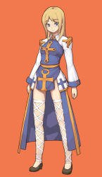 Rule 34 | arch bishop (ragnarok online), arms at sides, blonde hair, blue eyes, fishnet thighhighs, fishnets, high heels, long hair, parted bangs, ragnarok online, sajipen, shoes, thighhighs, white thighhighs