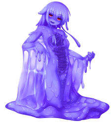 Rule 34 | 1girl, :d, blue hair, blue sclera, blue skin, colored sclera, colored skin, full body, looking at viewer, melting, monster girl, nude, open mouth, original, red eyes, rethnick, shaded face, simple background, slime girl, smile, solo, tentacle hair, wet, white background