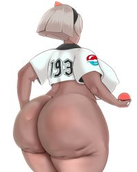 Rule 34 | 1girl, ass, bea (pokemon), bottomless, breasts, cellulite, creatures (company), dark skin, dark skinned female, facing away, fladdykin, game freak, grey hair, highres, huge ass, huge breasts, nintendo, nipples visible through clothing, plump, pokemon, pokemon (game), pokemon swsh, short hair, solo, tagme, thick thighs, thighs, wide hips