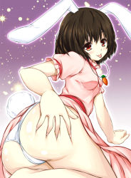 Rule 34 | 14ga, 1girl, :p, animal ears, ass, ass grab, bad id, bad nicoseiga id, breasts, brown hair, carrot, carrot necklace, goribote, grabbing own ass, inaba tewi, jewelry, necklace, panties, pendant, rabbit ears, red eyes, short hair, skindentation, small breasts, smile, solo, tail, tongue, tongue out, touhou, underwear, white panties
