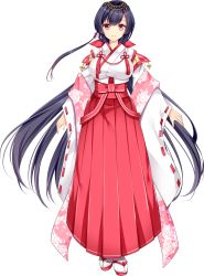 Rule 34 | 1girl, agekichi (heart shape), artwhirl mahou gakuen no otome-tachi, black hair, closed mouth, detached sleeves, floating hair, full body, hair between eyes, hair ornament, high-waist skirt, highres, japanese clothes, kimono, long hair, long skirt, long sleeves, looking at viewer, red eyes, red skirt, ribbon-trimmed sleeves, ribbon trim, sakura (artwhirl), skirt, smile, solo, standing, tabi, transparent background, very long hair, white kimono, white sleeves, wide sleeves