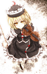 Rule 34 | 1girl, blonde hair, female focus, from above, full body, hat, highres, instrument, kazetto, looking up, lunasa prismriver, short hair, solo, standing, touhou, violin, yellow eyes