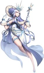 Rule 34 | blue eyes, collar, highres, jewelry, long hair, simple background, snow flakes, staff, white hair