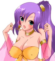 Rule 34 | 1990s (style), blush, breasts, choker, cleavage, earrings, faris scherwiz, final fantasy, final fantasy v, green eyes, jewelry, large breasts, long hair, lots of jewelry, mystic knight, open mouth, ponytail, purple hair, ragho no erika