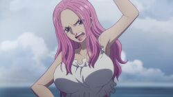Rule 34 | 1girl, animated, breasts, highres, jewelry bonney, large breasts, long hair, no bra, one piece, pink hair, purple eyes, tagme, underboob, video