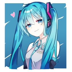 Rule 34 | 1girl, absurdres, aqua eyes, aqua hair, aqua necktie, black sleeves, blouse, blush, detached sleeves, facing to the side, grey shirt, hatsune miku, headset, highres, ille (xcpa7325), looking at viewer, necktie, shirt, simple background, sleeveless, sleeveless shirt, smile, solo, twintails, vocaloid