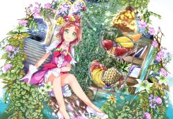 Rule 34 | 1girl, apple, banana, bow, brown hair, choker, collarbone, cure flora, dress, dutch angle, flower, food, fruit, gloves, go! princess precure, green eyes, hair flower, hair ornament, high heels, highres, looking at viewer, parted lips, pink dress, precure, pumps, purple flower, short dress, short hair, short sleeves, sitting, smile, solo, stairs, veil, waist bow, watermelon, white footwear, white gloves, white sleeves, yuutarou (fukiiincho)