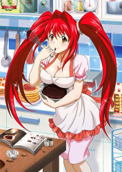 Rule 34 | 00s, 1girl, breast press, breasts, chocolate, cooking, female focus, ikkitousen, kanpei, large breasts, long hair, red hair, shiny skin, twintails