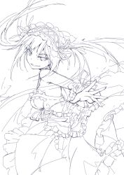 Rule 34 | 1girl, breasts, date a live, detached sleeves, dress, fangdan runiu, frilled dress, frills, hairband, lolita fashion, lolita hairband, medium breasts, outstretched arm, sketch, solo, tokisaki kurumi, twintails, v-shaped eyebrows