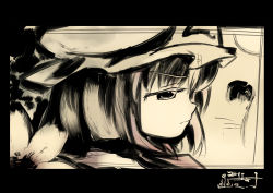 1girl female_focus hat highres monochrome profile saigyouji_yuyuko solo touhou tsubasa_(abchipika)