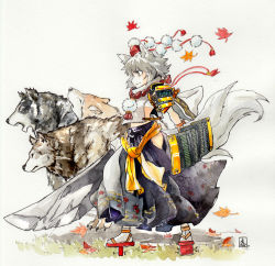 Rule 34 | 1girl, female focus, geta, inubashiri momiji, profile, shield, solo, sword, tora jun, touhou, weapon, wolf