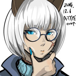 Rule 34 | 10s, 1girl, 2014, a-type corporation, animal ears, bespectacled, blue eyes, claws, dated, face, female focus, glasses, ms. fortune (skullgirls), nail polish, scar, short hair, skullgirls, solo, white hair