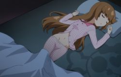 Rule 34 | 1girl, bed, brown hair, closed eyes, flat chest, groin, mao (sengoku collection), open mouth, sengoku collection, sleeping
