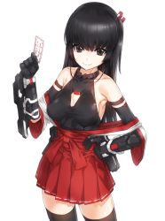 Rule 34 | 1girl, black hair, breasts, elbow gloves, gloves, japanese clothes, kfr, long hair, md5 mismatch, miko, original, sideboob, small breasts, solo, thighhighs