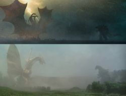 Rule 34 | alien, apocalypse, conjoined, dinosaur, dragon, dual persona, epic, giant, giant monster, godzilla, godzilla: king of the monsters, godzilla (series), godzilla vs. king ghidorah, height difference, highres, hydra, kaijuu, king ghidorah, legendary pictures, lightning, monster, monsterverse, multiple heads, multiple tails, no humans, size difference, snow, spikes, storm, tail, toho, wings