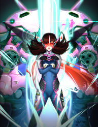 Rule 34 | 1girl, blizzard (company), crossed arms, d.va (overwatch), facial mark, gunbuster pose, has bad revision, headphones, md5 mismatch, mecha, meka (overwatch), ming-yin wong, overwatch, overwatch 1, parody, pilot suit, resized, resolution mismatch, robot, simon shades, solo, source smaller, swept bangs, tengen toppa gurren lagann, upscaled, whisker markings