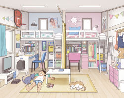 Rule 34 | 1boy, cat, indoors, kiyo (kyokyo1220), loaded interior, lying, male focus, on floor, solo, underwear