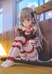Rule 34 | 1girl, absurdres, azur lane, bare shoulders, bdsm, black dress, black gloves, blush, bondage, bound, bound ankles, bound arms, bound legs, bound wrists, breasts, bridal gauntlets, cleavage, closed mouth, collar, crotch rope, cum, cum in mouth, cum on body, cum on upper body, dress, elbow gloves, female focus, formidable (azur lane), frilled dress, frills, frown, full body, gloves, grey hair, highres, himitsu (hi mi tsu 2), indoors, large breasts, leash, legs together, long hair, no shoes, pantyhose, pussy juice, red eyes, red rope, restrained, rope, scan, shibari, shibari over clothes, sitting, skindentation, solo, tears, twintails, two-tone dress, two-tone ribbon, very long hair, white pantyhose, wooden floor