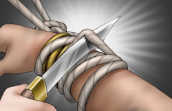 Rule 34 | bdsm, bondage, bound, bound wrists, close-up, knife, original, rope, shingyouji tatsuya