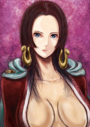 Rule 34 | 1girl, absurdres, amazon lily, amazon warrior, black hair, blue eyes, boa hancock, breasts, cleavage, earrings, female focus, highres, jewelry, long hair, one piece, rukiaano, solo