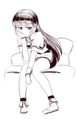 Rule 34 | 1girl, boa (brianoa), closed mouth, girls und panzer, greyscale, hairband, highres, long hair, looking at viewer, monochrome, reizei mako, simple background, skirt, solo, white background