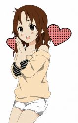Rule 34 | 10s, 1girl, blush, brown eyes, brown hair, heart, kokoro connect, long hair, open mouth, simple background, smile, solo, standing, white background, yaegashi rina