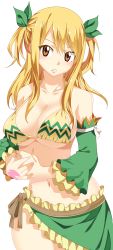 Rule 34 | 1girl, absurdres, bare shoulders, bikini, blonde hair, breasts, brown eyes, cleavage, curvy, detached sleeves, fairy tail, female focus, hair ornament, highres, large breasts, long hair, looking at viewer, lucy heartfilia, navel, orange eyes, parted lips, planeptune, sarong, sideboob, solo, swimsuit, tattoo, transparent background, underboob, wide hips
