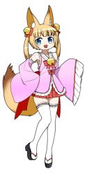 Rule 34 | 1girl, :3, :d, animal ear fluff, animal ears, bare shoulders, bell, blonde hair, blue eyes, bow, detached sleeves, fangs, fox ears, fox girl, fox tail, frilled sleeves, frilled thighhighs, frills, full body, geta, hair bell, hair bow, hair ornament, hairclip, highres, jingle bell, kemomimi oukoku kokuei housou, mikoko (kemomimi oukoku kokuei housou), miniskirt, okunin, open mouth, pleated skirt, red bow, red skirt, ribbon-trimmed legwear, ribbon trim, simple background, skirt, sleeves past fingers, sleeves past wrists, smile, solo, tail, thighhighs, twintails, virtual youtuber, white background, white thighhighs, zettai ryouiki