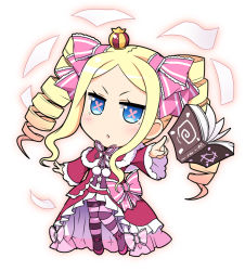 Rule 34 | + +, 10s, 1girl, asaba, beatrice (re:zero), blonde hair, blue eyes, blush, book, capelet, chibi, crown, drill hair, flying paper, frilled sleeves, frills, full body, hair ribbon, head tilt, knees together feet apart, long hair, long sleeves, mini crown, motion lines, open book, pantyhose, paper, parted bangs, parted lips, pink footwear, pink ribbon, pointing, re:zero kara hajimeru isekai seikatsu, ribbon, shoes, sidelocks, solo, striped clothes, striped pantyhose, striped ribbon, twin drills, white background