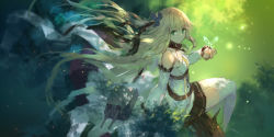 Rule 34 | 1girl, arm support, aurora (azur lane), azur lane, bare shoulders, black ribbon, blonde hair, blue eyes, braid, breasts, bug, butterfly, cannon, cleavage, closed mouth, detached sleeves, floating hair, garter straps, green eyes, hair between eyes, hair flaps, hair ornament, hair ribbon, hand up, highres, insect, jewelry, large breasts, long hair, long sleeves, looking at viewer, machinery, pleated skirt, ribbon, rigging, signature, sitting, skirt, smile, solo, swd3e2, turret, very long hair