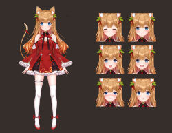 Rule 34 | 1girl, :3, :d, :o, ^ ^, absurdres, angry, animal ear fluff, animal ear legwear, animal ears, animated, blush, bridal garter, brown hair, cat ears, cat tail, chili pepper hair ornament, closed eyes, dress, expressions, frilled dress, frilled sleeves, frills, frown, full body, gradient hair, highres, live2d, long hair, multicolored hair, open mouth, orange hair, original, qingtang mala, sad, smile, standing, tail, thighhighs, v-shaped eyebrows, white thighhighs, wide sleeves, zettai ryouiki