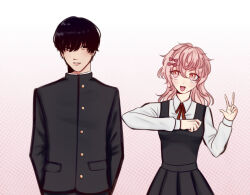 black_hair commission happy male_and_female mortem__00 pink_hair school_uniform tagme