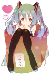Rule 34 | aqua eyes, aqua hair, bad id, bad pixiv id, bag, box, detached sleeves, hatsune miku, heart, in box, in container, smile, solo, thighhighs, twintails, vocaloid, yukiho (artist)