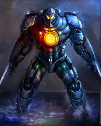 Rule 34 | arm blade, cannon, chest cannon, directed-energy weapon, energy cannon, energy weapon, gd6 chain sword, gipsy danger, glowing, highres, jaeger (pacific rim), legendary pictures, mecha, mokyu (kukoudesu), no humans, nuclear vortex turbine, pacific rim, pan pacific defense corps, realistic, robot, science fiction, super robot, sword, water, weapon, whip, whip sword, wrist blades