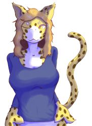 Rule 34 | 1girl, absurdres, artist request, brown hair, cheetah, female focus, furry, furry female, highres, long hair, simple background, solo, white background, yellow eyes