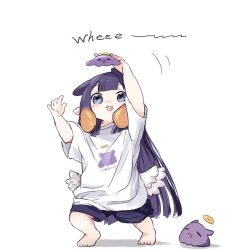 Rule 34 | 1girl, barefoot, blue eyes, blunt bangs, commentary, english commentary, english text, feathered wings, gradient hair, halo, hololive, hololive english, long hair, low wings, mole, mole under eye, multicolored hair, ninomae ina&#039;nis, octopus, orange hair, pointy ears, purple hair, shirt, short sleeves, shorts, sidelocks, simple background, straight hair, takodachi (ninomae ina&#039;nis), tentacle hair, very long hair, virtual youtuber, white background, white shirt, white wings, wings, yuuyu (777)