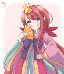 Rule 34 | 10s, 1girl, 2016, alternate costume, asymmetrical bangs, blue eyes, blush, bow, commentary request, dated, folding fan, furisode, hair ornament, hair ribbon, hairband, hand fan, highres, holding, holding fan, japanese clothes, kanon (kurogane knights), kantai collection, kawakaze (kancolle), kimono, large bow, layered clothes, layered kimono, long hair, long sleeves, low twintails, red hair, ribbon, smile, solo, teeth, twintails, very long hair, wide sleeves