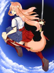 Rule 34 | 1girl, animal ears, brown eyes, fate/extra, fate/extra ccc, fate/extra ccc fox tail, fate/grand order, fate (series), highres, long hair, open mouth, orange hair, shoes, skirt, socks, suzuka gozen (fate), sword, tail, weapon