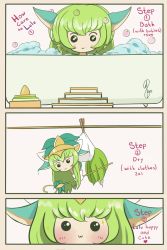 Rule 34 | 1girl, :3, alternate costume, alternate hair color, alternate hairstyle, bath, gloves, green hair, highres, league of legends, lulu (league of legends), magical girl, pix (league of legends), pointy ears, star guardian (league of legends), star guardian lulu, yordle
