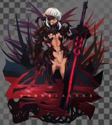 Rule 34 | 00s, 1girl, armor, artoria pendragon (all), artoria pendragon (fate), bad id, bad pixiv id, ban! (bansankan), blood, breasts, character name, checkered background, excalibur morgan (fate), fate/stay night, fate (series), gauntlets, highres, labia piercing, lip piercing, navel, navel piercing, nipple piercing, nipples, no panties, nose piercing, parted lips, piercing, pussy, pussy piercing, saber (fate), saber alter, solo, standing, sword, toned, uncensored, weapon, white hair, yellow eyes