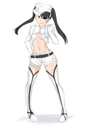 Rule 34 | 1girl, absurdres, alternate costume, arrancar, artist request, baseball cap, black hair, bleach, breasts, female focus, full body, hat, highres, loly aivirrne, long hair, shiny skin, short shorts, shorts, simple background, small breasts, twintails