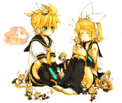 Rule 34 | 1boy, 1girl, blush, brother and sister, happy, kagamine len, kagamine rin, mini person, miniboy, minigirl, playing, siblings, twins, vocaloid, yukkii